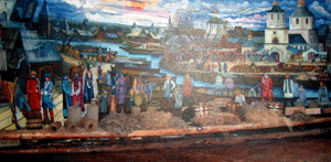 Живописную панораму старинной поречской пристани можно увидеть в Демидовском историко-краеведческом музее
