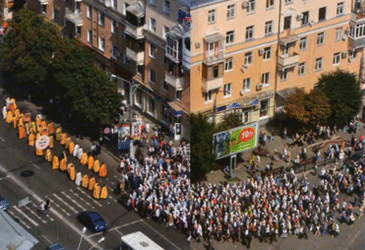 Участники XIV Митрофано-Тихоновского крестного хода идут по улицам Воронежа. 2011 год.